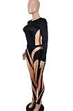 Black Red Women Autumn Sexy Trendy Tight Printing Long Sleeve Long Pants Sets SH7286-2