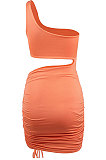 Whiite Wholesale Sexy Single Shoulder Hollow Out Bandage Ruffle Solid Color Hip Dress LZY9508-1