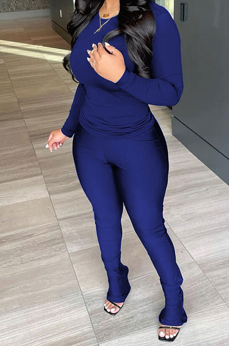 Black Wholesale Pure Color Long Sleeve Round Neck T-Shirts Bodycon Flare Pants Casual Sets CYY00033-2