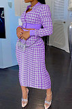 Red Women Digital Printing Ribber Long Sleeve Zipper Hip Skirts Sets YLY2666-2