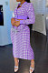 Purple Women Digital Printing Ribber Long Sleeve Zipper Hip Skirts Sets YLY2666-3