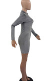 Gray Women Sexy Trendy Skinny Korea Velvet Zipper Pure Color Romper Shorts QMX1021-2