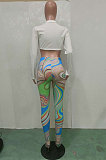 Red Wholesale Sexy Pure Color Bandage Cradigan Tops Printing Bodycon Pantihose Two-Piece BN9307-1