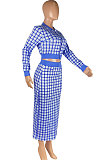 Red Women Digital Printing Ribber Long Sleeve Zipper Hip Skirts Sets YLY2666-2