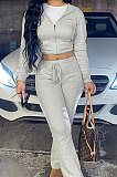 Pink Euramerican Women Autumn Winter Drawsting Hooded Pockets Velvet Zipper Pants Sets MLM9079-2