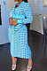 Light Blue Women Digital Printing Ribber Long Sleeve Zipper Hip Skirts Sets YLY2666-6