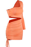White New Sexy Women Pure Color One Sleeve Hollow Out Bandage Hip Dress LZY8703-1