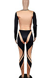 Black Red Women Autumn Sexy Trendy Tight Printing Long Sleeve Long Pants Sets SH7286-2