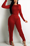 Black Women Autumn Fashion Tassel Long Sleeve Bodycon Pure Color Pants Sets SH7287-1