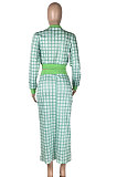 Red Women Digital Printing Ribber Long Sleeve Zipper Hip Skirts Sets YLY2666-2