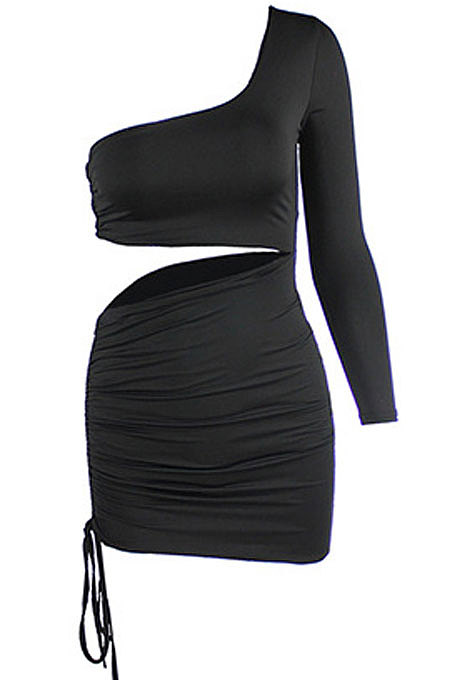 Wine Red New Sexy Women Pure Color One Sleeve Hollow Out Bandage Hip Dress LZY8703-6