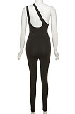 Black Women Fashion Sexy Hip Raise One Shoulder High Waist Bodycon Jumpsuits QNFS01296-1