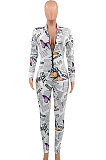 White Euramerican Women Autumn Winter Sexy Butterfly Printing Round Collar Zipper Bodycon Jumpsuits PY0837