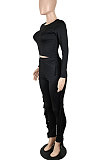 Red Women Autumn Fashion Tassel Long Sleeve Bodycon Pure Color Pants Sets SH7287-2