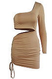 White New Sexy Women Pure Color One Sleeve Hollow Out Bandage Hip Dress LZY8703-1