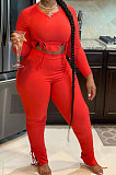 Gray Autumn Winter Fashion Women Shirred Detail Ribber Pure Color Split Pants Sets XT8112-3