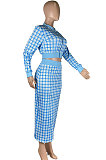 Pink Women Digital Printing Ribber Long Sleeve Zipper Hip Skirts Sets YLY2666-1