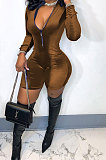 Black Women Sexy Trendy Skinny Korea Velvet Zipper Pure Color Romper Shorts QMX1021-3