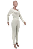 Black Fashion Sexy Quality Ribber Long Sleeve Low Neck Bodycon Tops High Elastic Pencil Pants Solid Color Sets CYY00036-1