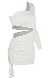 White New Sexy Women Pure Color One Sleeve Hollow Out Bandage Hip Dress LZY8703-1