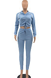 Pink Euramerican Women Hooded Drawsting Crop Solid Color Bodycon Casual Pants Sets AYQ08021-2