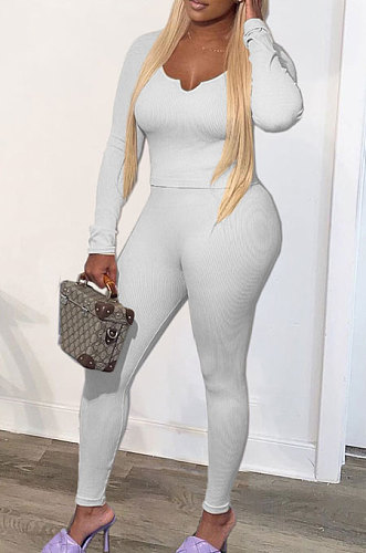 Black Fashion Sexy Quality Ribber Long Sleeve Low Neck Bodycon Tops High Elastic Pencil Pants Solid Color Sets CYY00036-1