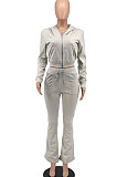 Pink Euramerican Women Autumn Winter Drawsting Hooded Pockets Velvet Zipper Pants Sets MLM9079-2
