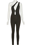 Black Women Fashion Sexy Hip Raise One Shoulder High Waist Bodycon Jumpsuits QNFS01296-1