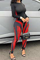 Black Red Women Autumn Sexy Trendy Tight Printing Long Sleeve Long Pants Sets SH7286-2