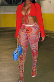 Pink Wholesale Sexy Pure Color Bandage Cradigan Tops Printing Bodycon Pantihose Two-Piece BN9307-3