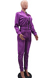 Neon Green Casual Quality Long Sleeve Zip Front Coat High Waist Ankle Banded Pants Solid Color Sport Sets HHM6529-1