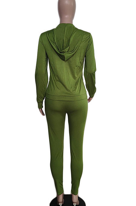Black Euramerican Women Zipper Hooded Fashion Sport Pure Color Long Sleeve Pants Sets XT8888-1