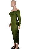 Red Women Autumn Fashion Tassel Long Sleeve Bodycon Pure Color Long Dress SH7288-2