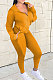 Earth Yellow Euramerican Women Zipper Hooded Fashion Sport Pure Color Long Sleeve Pants Sets XT8888-5