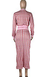 Red Women Digital Printing Ribber Long Sleeve Zipper Hip Skirts Sets YLY2666-2