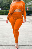 White Wholesale Casual Long Sleeve Oblique Shoulder Loose Tops High Waist Ruffle Bodycon Pants Solid Color Sets QSS51051-4