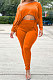 Orange Wholesale Casual Long Sleeve Oblique Shoulder Loose Tops High Waist Ruffle Bodycon Pants Solid Color Sets QSS51051-5