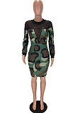 Leopard Print Mesh See-Through Spliced Long Sleeve Collect Waist Bodycon Dress LMM8284-1