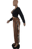 Camel New Casual Long Sleeve Deep V Neck Crop Tops Cute Tassel  Hip Skirts Sets S66316-5