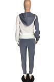 Black Red Winter Mulitucolor Spliced Long Sleeve Zip Front Hoodie Trousers Sports Sets LMM8290-2