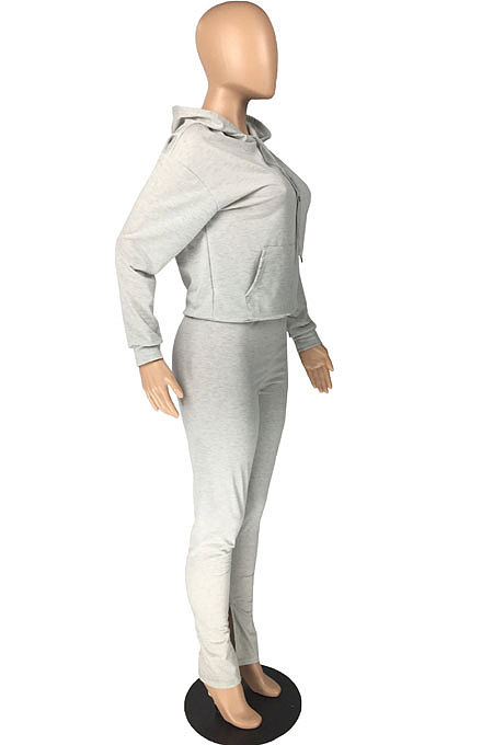 Pink Cotton Blend Pure Color Long Sleeve Hoodie Bodycon Slit Trousers Sports Sets LMM8287-1