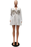 Pink Wholesale Long Sleeve Lapel Neck Double-Breasted Collect Waist Plain Color Dress CM2160-3