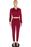 Purplish Red Casual Winter Pure Color Long Sleeve Hoodie Trousers Sports Sets LMM8286-1