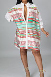 Red White Color Matching Autumn Winter Simple Positioning Printing Long Sleeve Loose Shirt Dress LWW9321-1