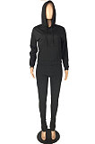 Light Grey Cotton Blend Pure Color Long Sleeve Hoodie Bodycon Slit Trousers Sports Sets LMM8287-2