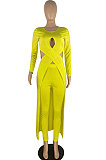 Red Modest New Women Long Sleeve Round Neck Cross Hollow Out Cape Tops Bodycon Trousers Solid Color Sets LWW9323-2