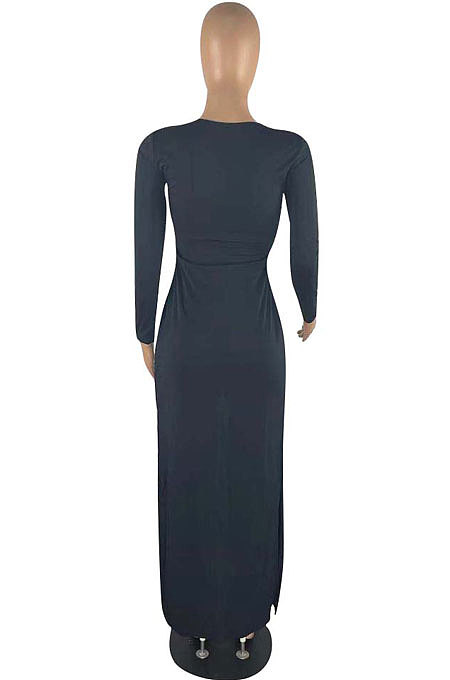 Black Modest New Women Long Sleeve Round Neck Cross Hollow Out Cape Tops Bodycon Trousers Solid Color Sets LWW9323-1