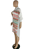Blue White Color Matching Autumn Winter Simple Positioning Printing Long Sleeve Loose Shirt Dress LWW9321-2