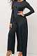Black Modest New Women Long Sleeve Round Neck Cross Hollow Out Cape Tops Bodycon Trousers Solid Color Sets LWW9323-1