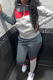 Black Red Winter Mulitucolor Spliced Long Sleeve Zip Front Hoodie Trousers Sports Sets LMM8290-2